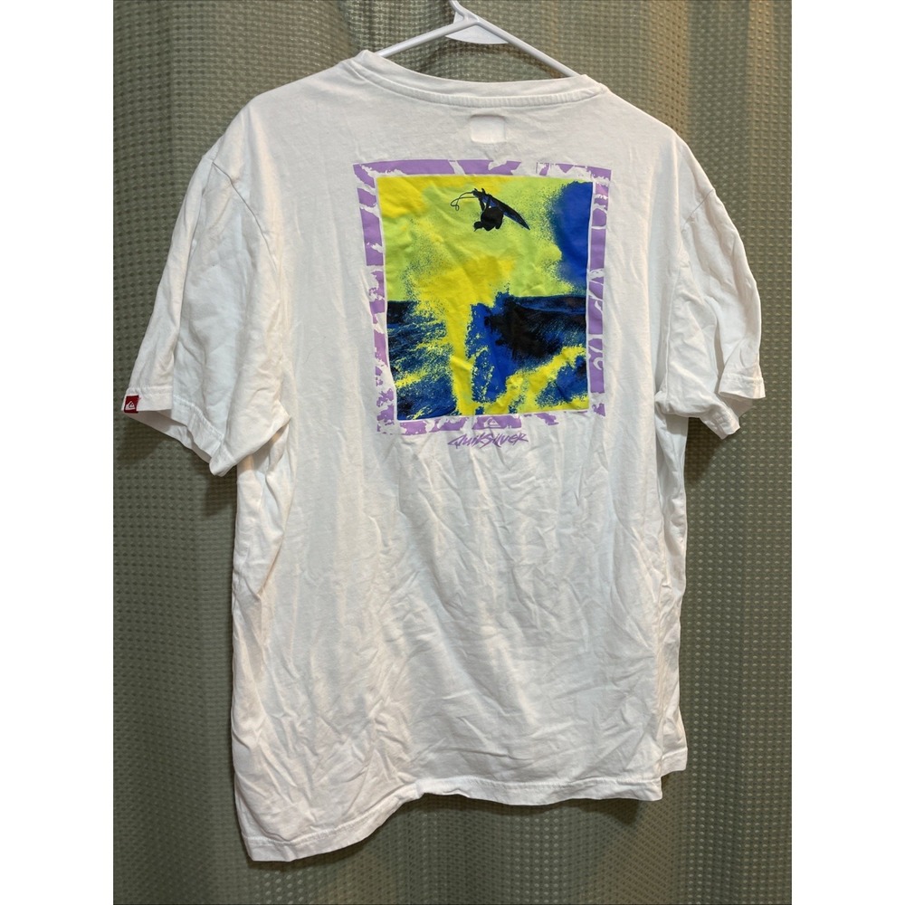 Quiksilver Shirt Mens L White Short Sleeve With Surfer